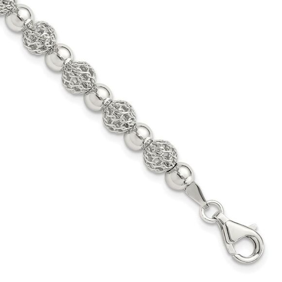 Kazi Luxury Sterling Silver Rhodium-plated Polished Beaded 7.5in Bracelet